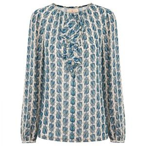 Tory Burch Scarab Beetle Print Silk Blouse